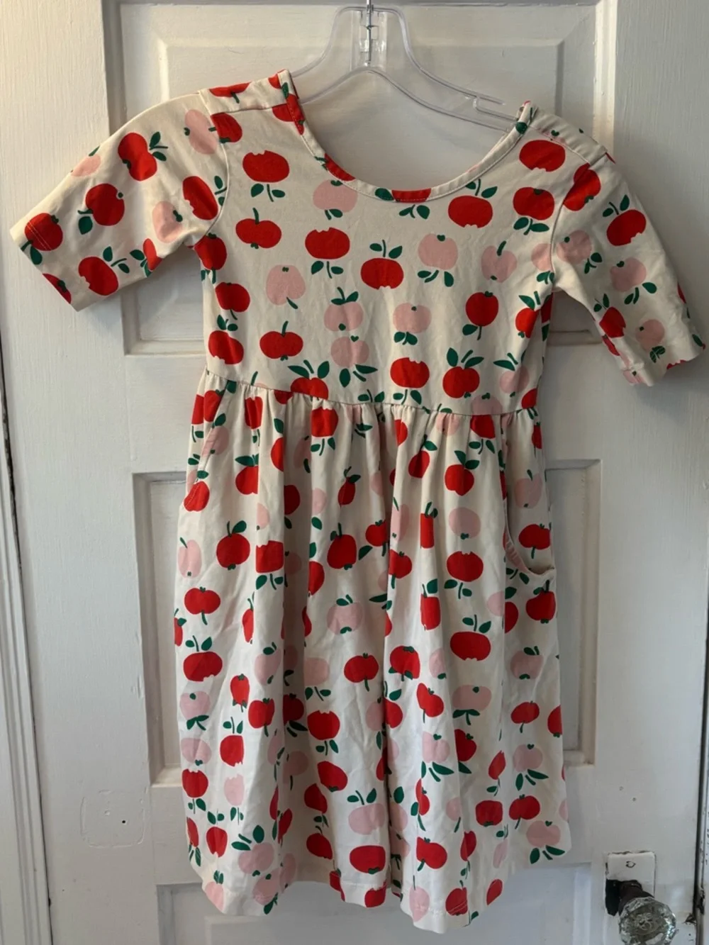 Hanna Andersson Girls White Skater Apple Print Dress Knee Length Organic Cotton - Picture 2 of 4
